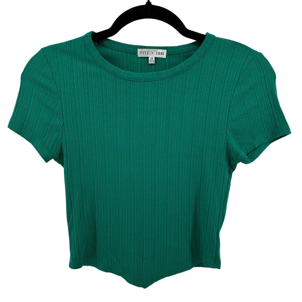 Fitz + Eddi Green Ribbed Cropped Corset Tee Top XS Short Sleeve